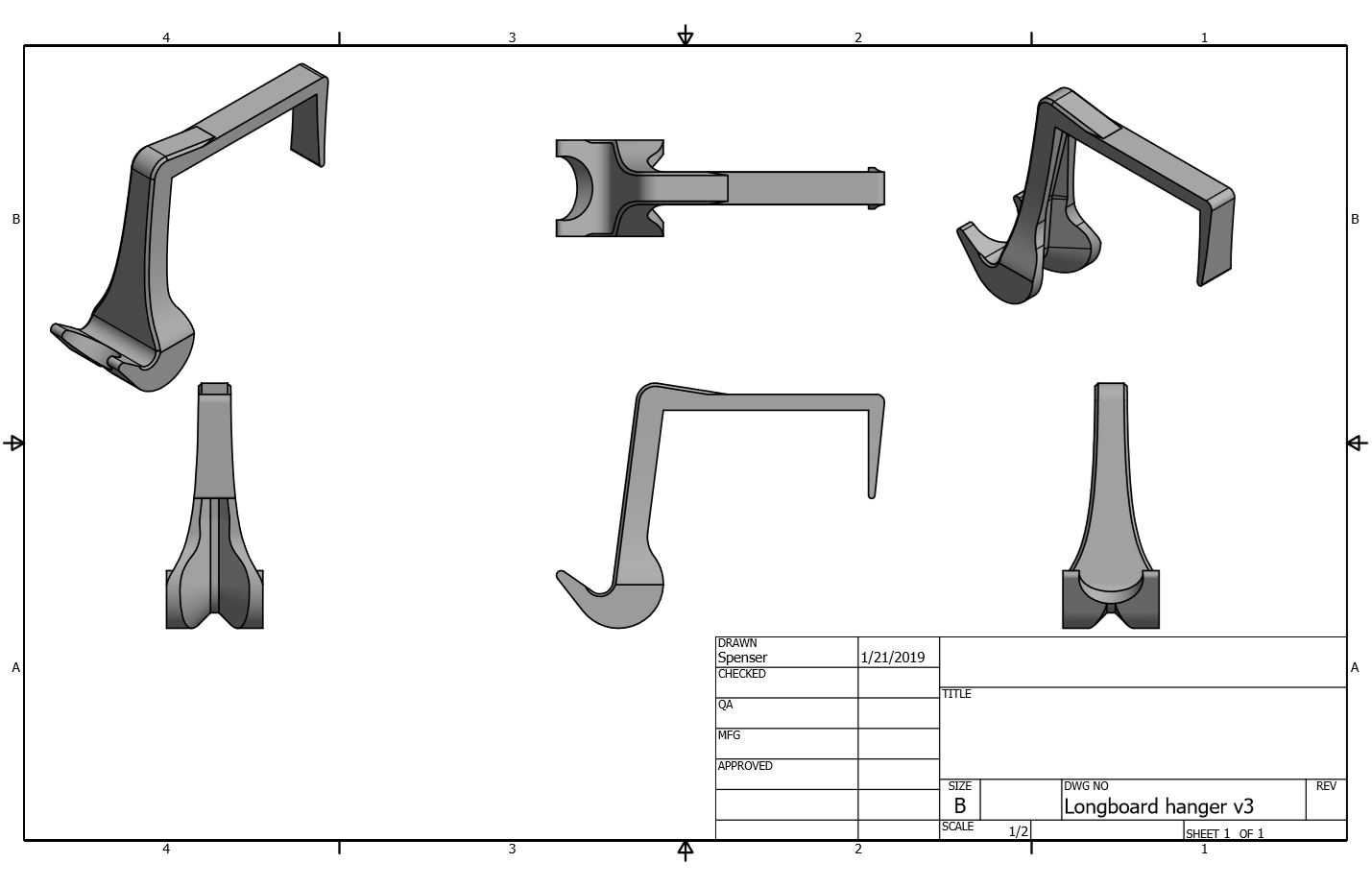 A bracket for hanging a Longboard